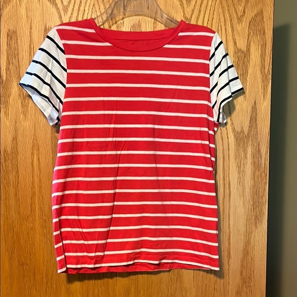 J. Crew Red and White Striped Short Sleeve Tee